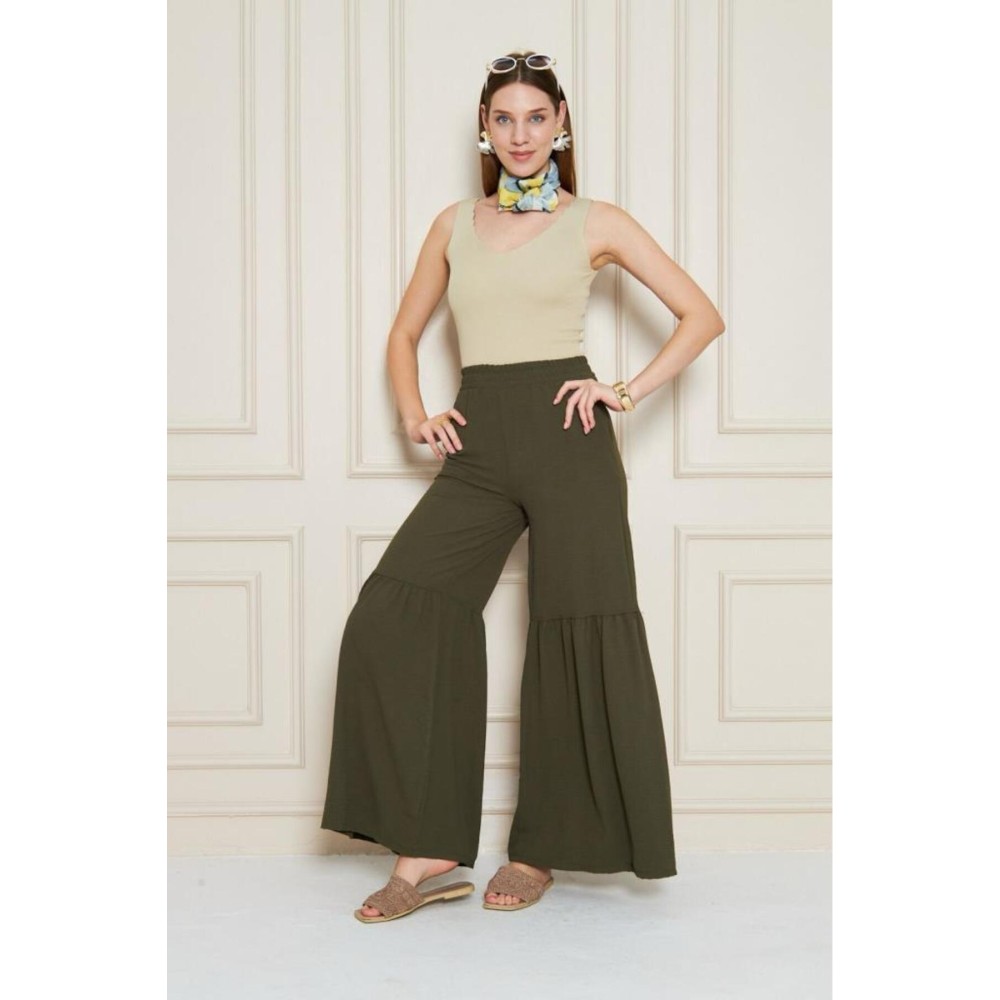 Pasaklı Giyim Pasaklı Giyim Kadın Paçası Büzgülü Pantolon Haki - Premium Kadın Giyim