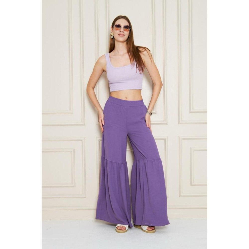 Pasaklı Giyim Pasaklı Giyim Kadın Paçası Büzgülü Pantolon Mor - Premium Kadın Giyim
