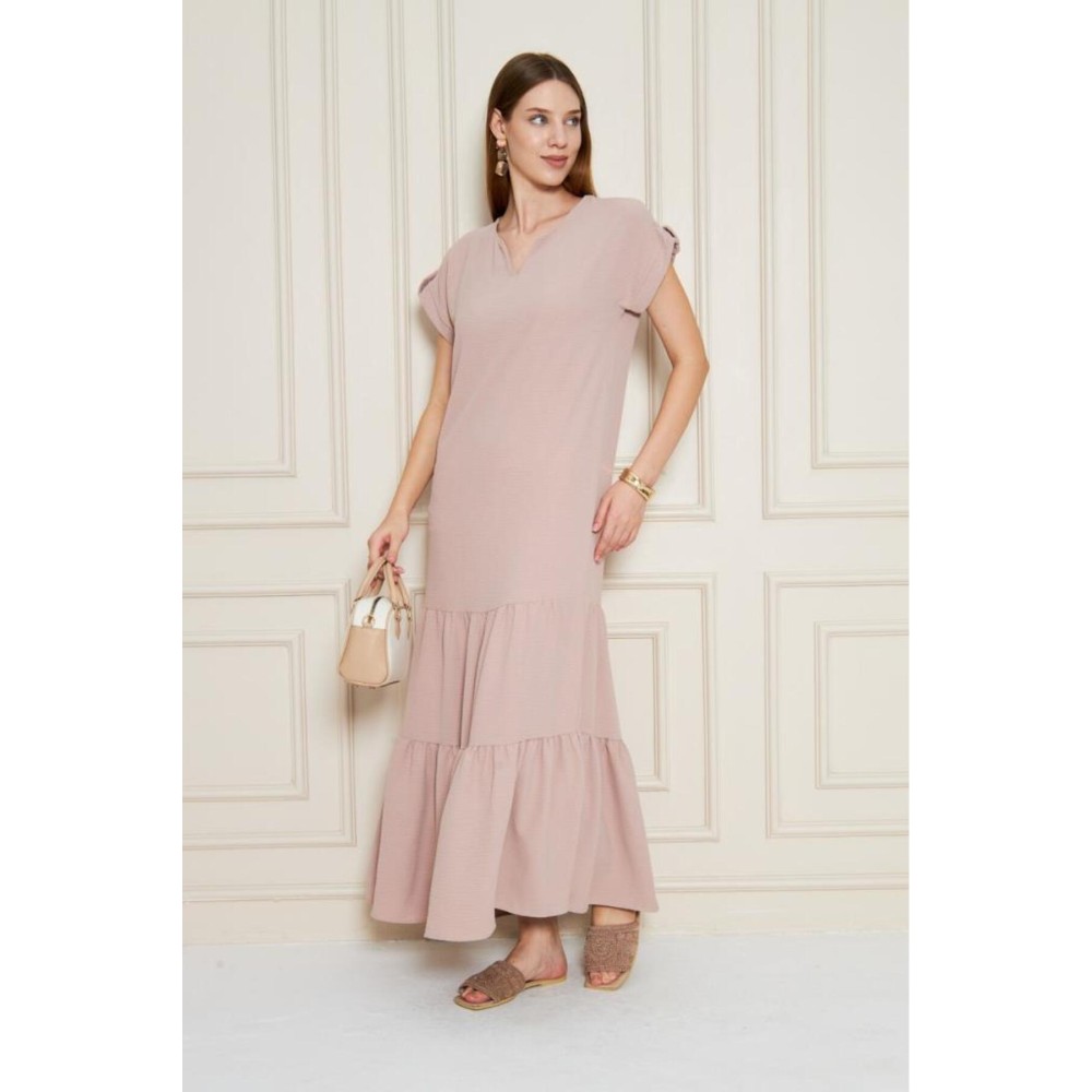 Pasaklı Giyim Pasaklı Giyim Kadın Apoletli Elbise Pudra - Premium Kadın Giyim