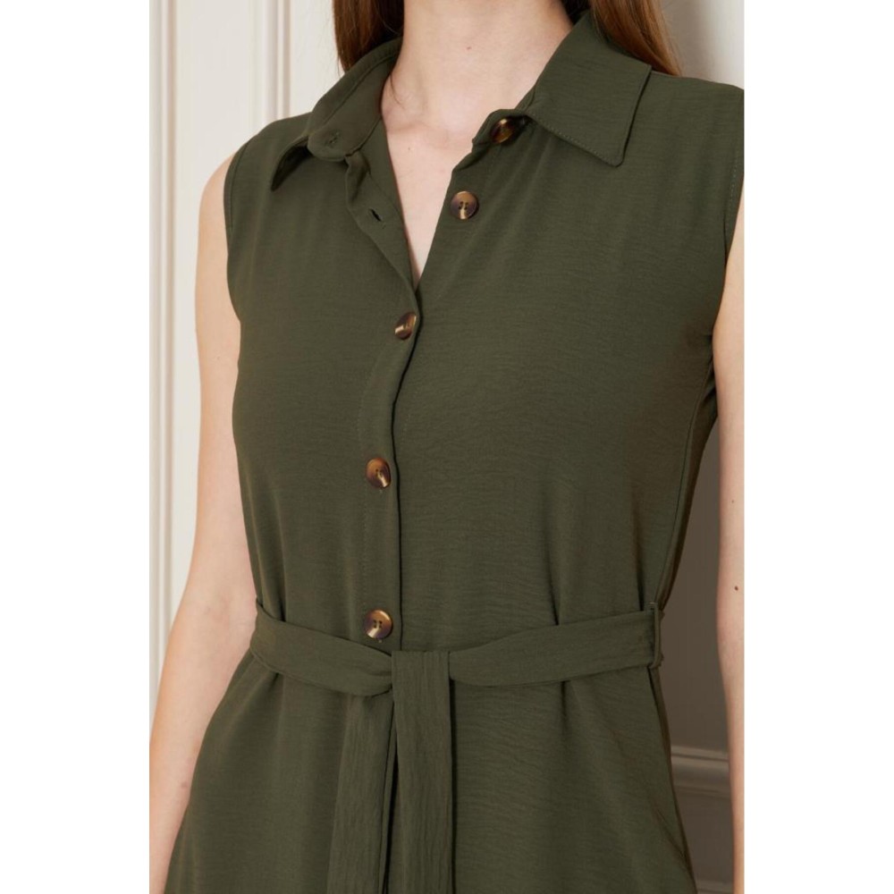 Pasaklı Giyim Pasaklı Giyim Giy Çık Kolsuz Uzun Gömlek Elbise Haki - Premium Kadın Giyim