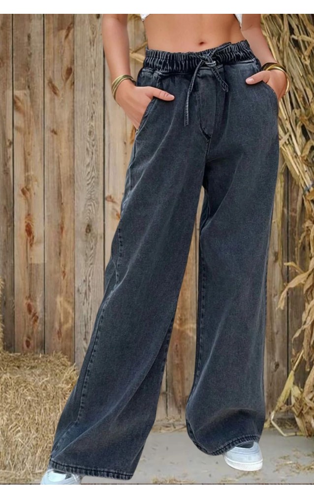 Pasaklı Giyim Kadın Beli Bağcıklı Bol Paça Salaş Kot Pantolon 700-KT-0088319 Antrasit