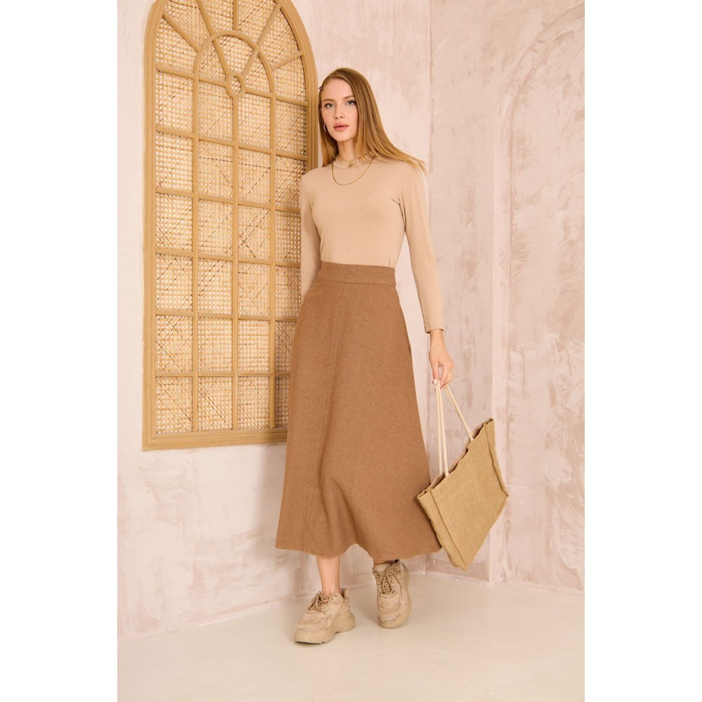 Pasaklı Giyim Pasaklı Giyim Kadın Kiloş Kaşe Etek Kahve - Premium Kadın Giyim