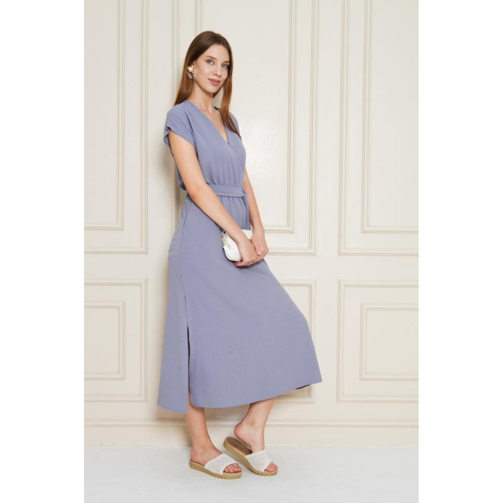 Pasaklı Giyim Pasaklı Giyim Kadın Kruvaze Yaka Elbise Gri - Premium Kadın Giyim