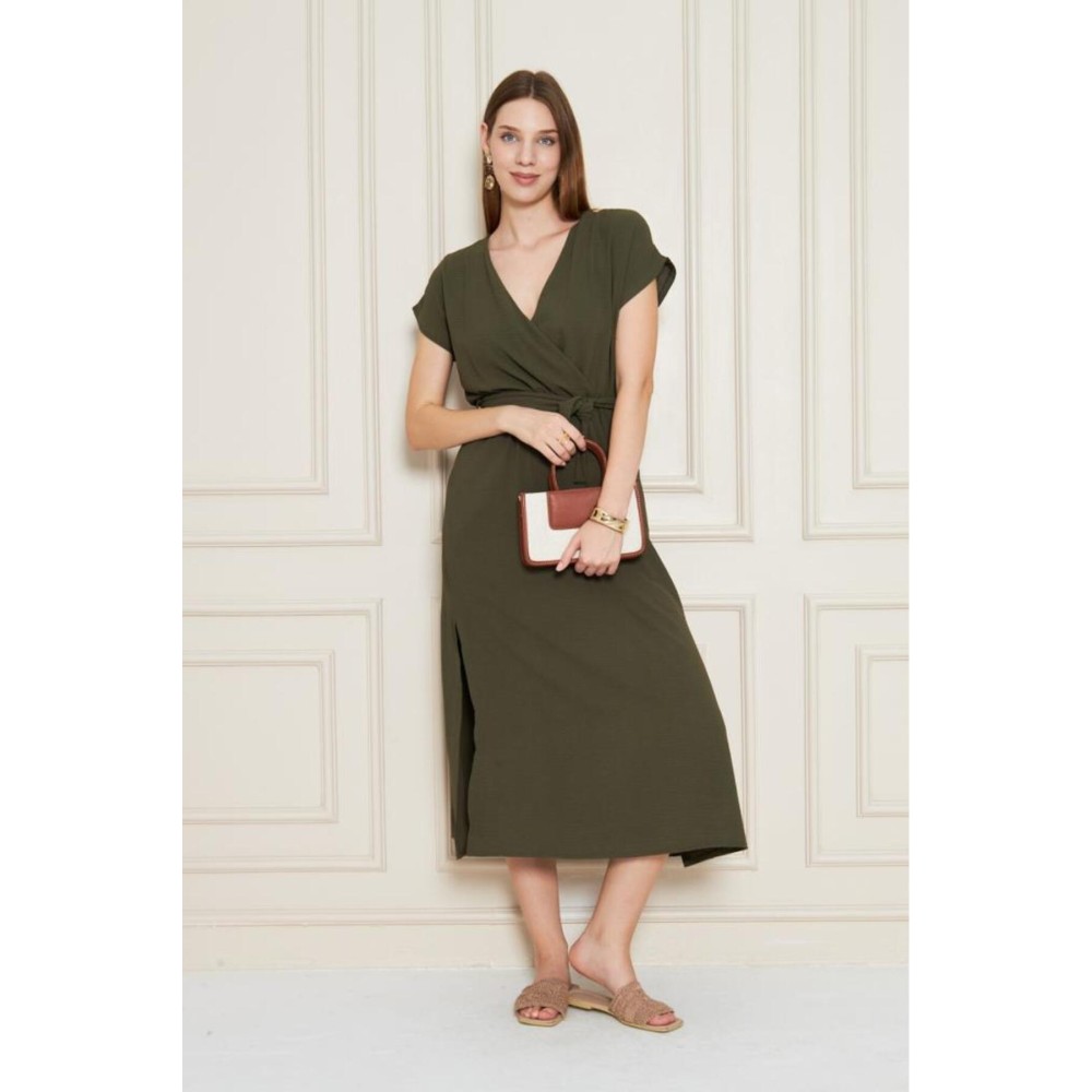 Pasaklı Giyim Pasaklı Giyim Kadın Kruvaze Yaka Elbise Haki - Premium Kadın Giyim