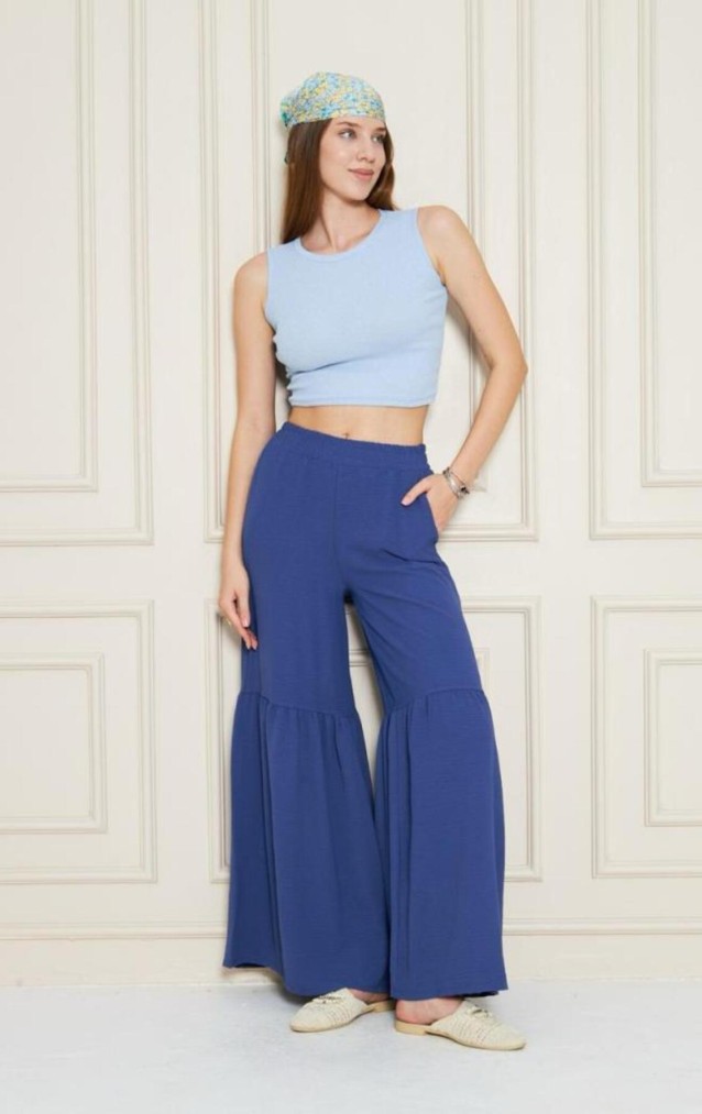 Pasaklı Giyim Kadın Paçası Büzgülü Pantolon 3763330 İndigo