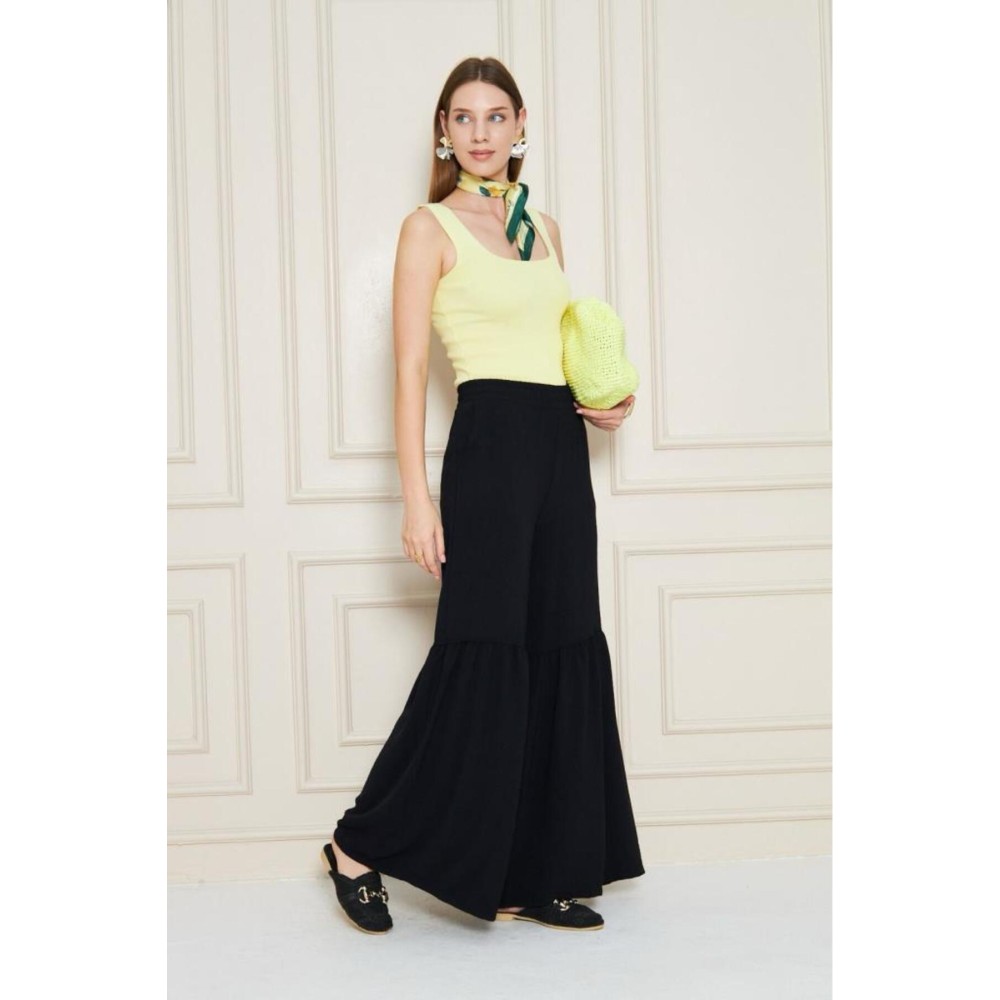 Pasaklı Giyim Pasaklı Giyim Kadın Paçası Büzgülü Pantolon Siyah - Premium Kadın Giyim