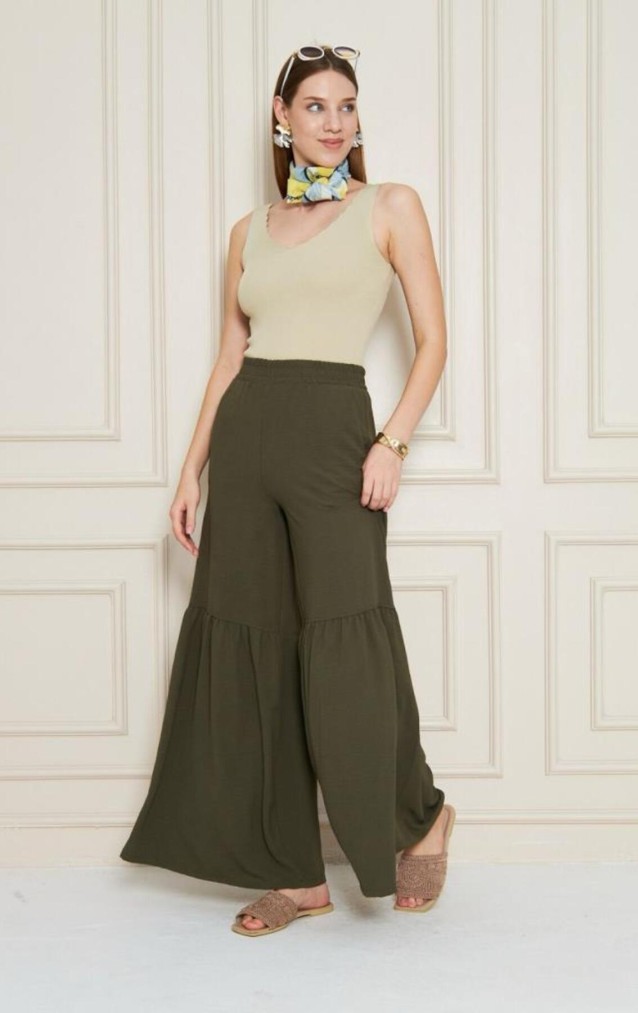 Pasaklı Giyim Kadın Paçası Büzgülü Pantolon 3763330 Haki