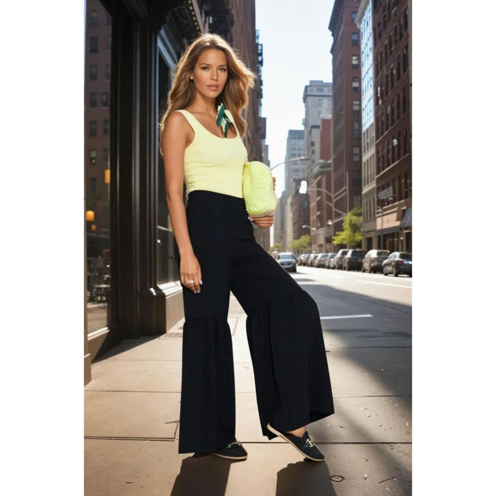 Pasaklı Giyim Pasaklı Giyim Kadın Paçası Büzgülü Pantolon Siyah - Premium Kadın Giyim