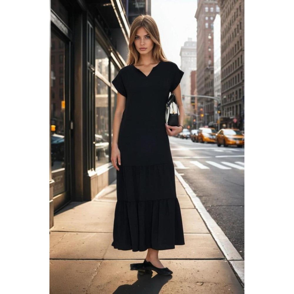 Pasaklı Giyim Pasaklı Giyim Kadın Apoletli Elbise Siyah - Premium Kadın Giyim