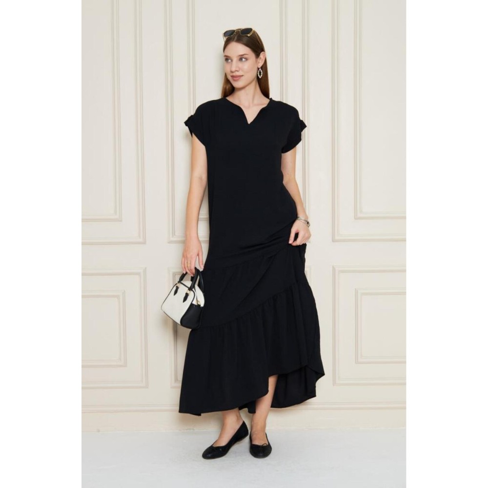 Pasaklı Giyim Pasaklı Giyim Kadın Apoletli Elbise Siyah - Premium Kadın Giyim