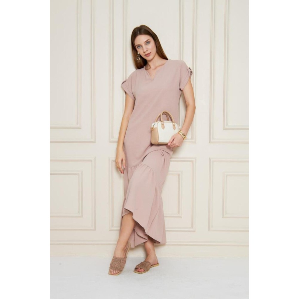 Pasaklı Giyim Pasaklı Giyim Kadın Apoletli Elbise Pudra - Premium Kadın Giyim