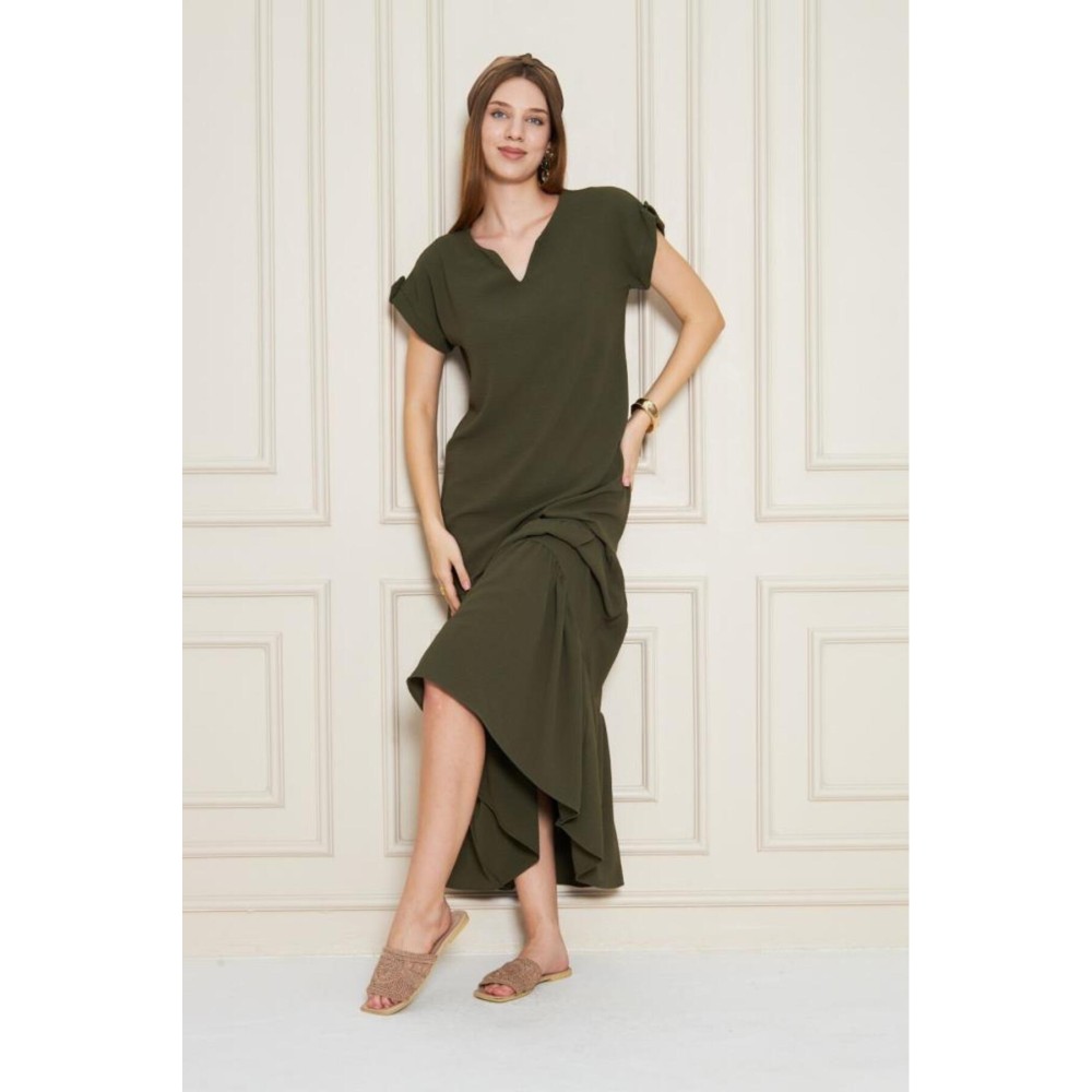Pasaklı Giyim Pasaklı Giyim Kadın Apoletli Elbise Haki - Premium Kadın Giyim