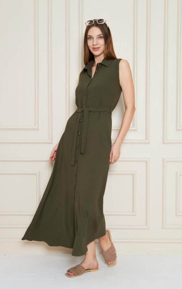 Pasaklı Giyim Giy Çık Kolsuz Uzun Gömlek Elbise 3762385 Haki