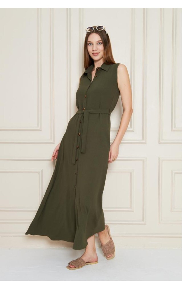 Pasaklı Giyim Giy Çık Kolsuz Uzun Gömlek Elbise 3762385 Haki