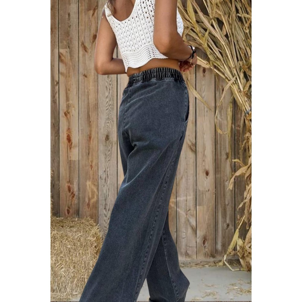 Pasaklı Giyim Pasaklı Giyim Kadın Beli Bağcıklı Bol Paça Salaş Kot Pantolon 700-KT- Antrasit - Premium Kadın Giyim