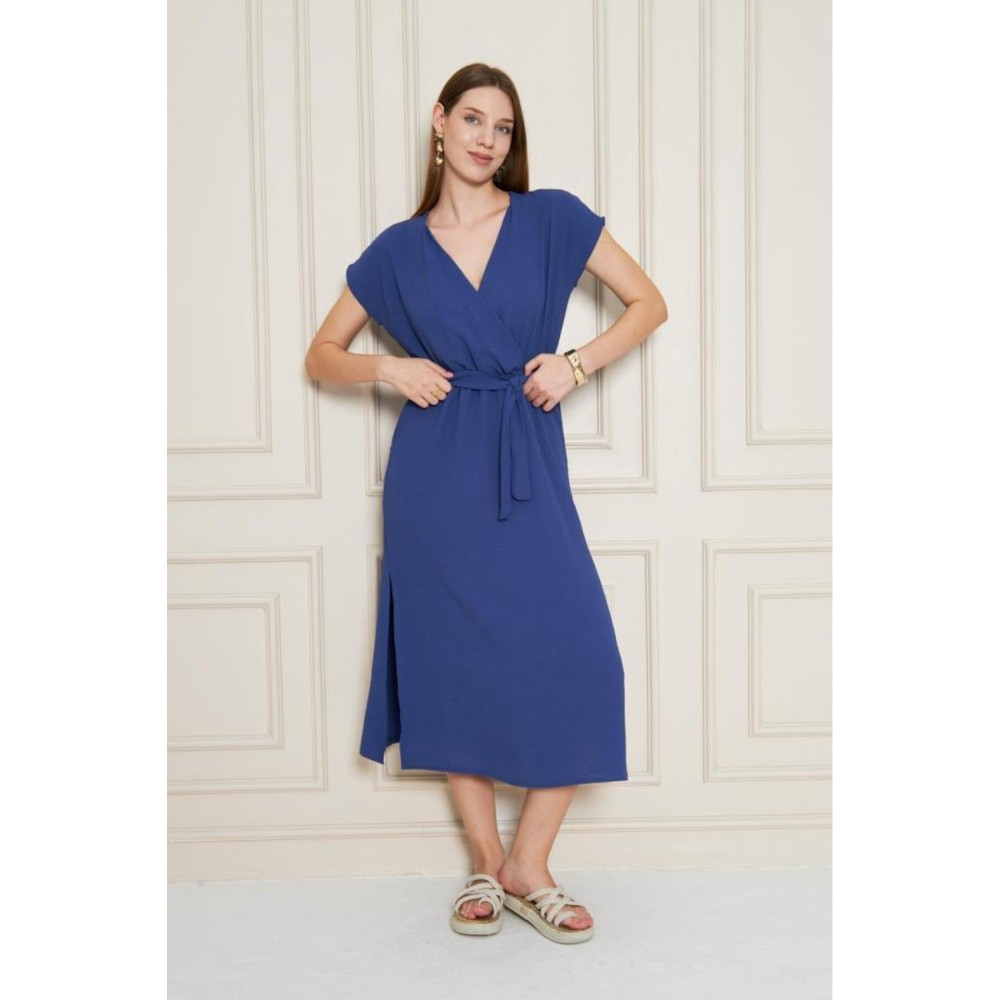 Pasaklı Giyim Pasaklı Giyim Kadın Kruvaze Yaka Elbise İndigo - Premium Kadın Giyim