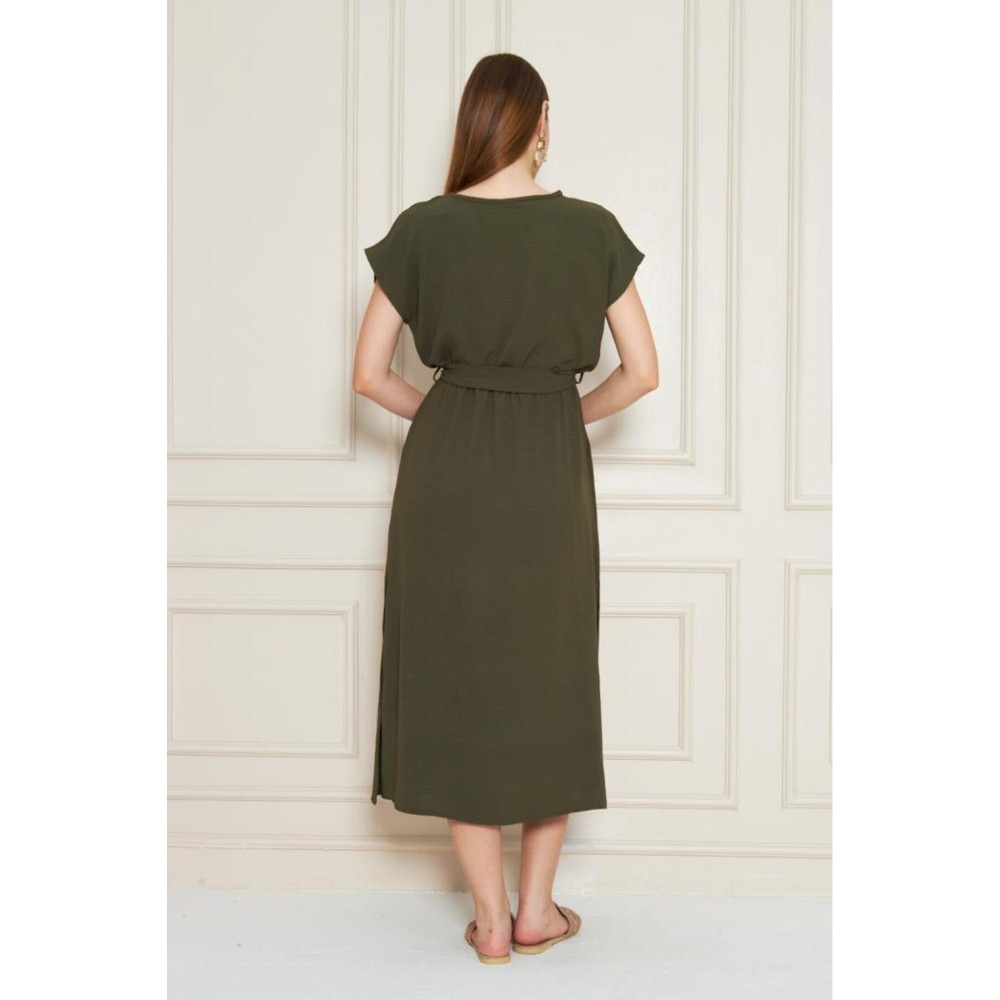 Pasaklı Giyim Pasaklı Giyim Kadın Kruvaze Yaka Elbise Haki - Premium Kadın Giyim