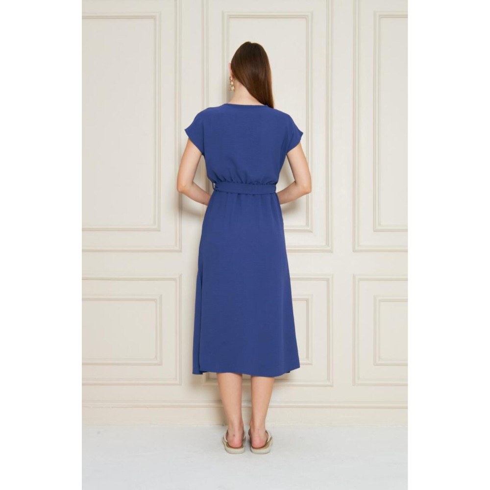 Pasaklı Giyim Pasaklı Giyim Kadın Kruvaze Yaka Elbise İndigo - Premium Kadın Giyim