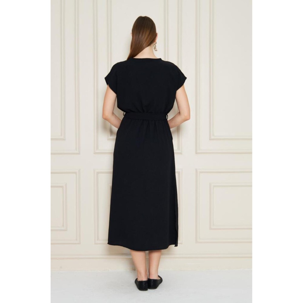 Pasaklı Giyim Pasaklı Giyim Kadın Kruvaze Yaka Elbise Siyah - Premium Kadın Giyim