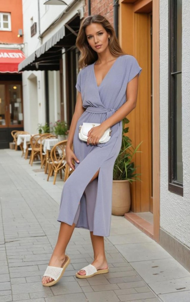 Pasaklı Giyim Kadın Kruvaze Yaka Elbise 3764341 Gri