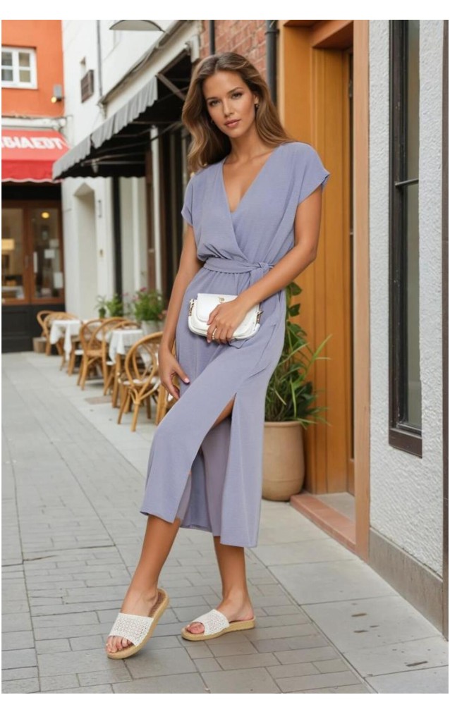 Pasaklı Giyim Kadın Kruvaze Yaka Elbise 3764341 Gri