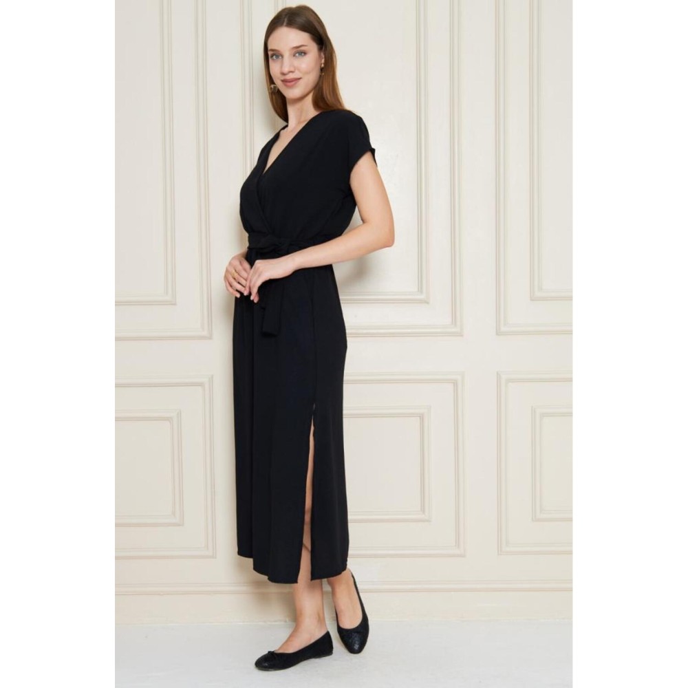 Pasaklı Giyim Pasaklı Giyim Kadın Kruvaze Yaka Elbise Siyah - Premium Kadın Giyim