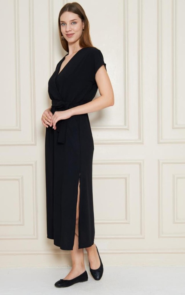 Pasaklı Giyim Kadın Kruvaze Yaka Elbise 3764341 Siyah