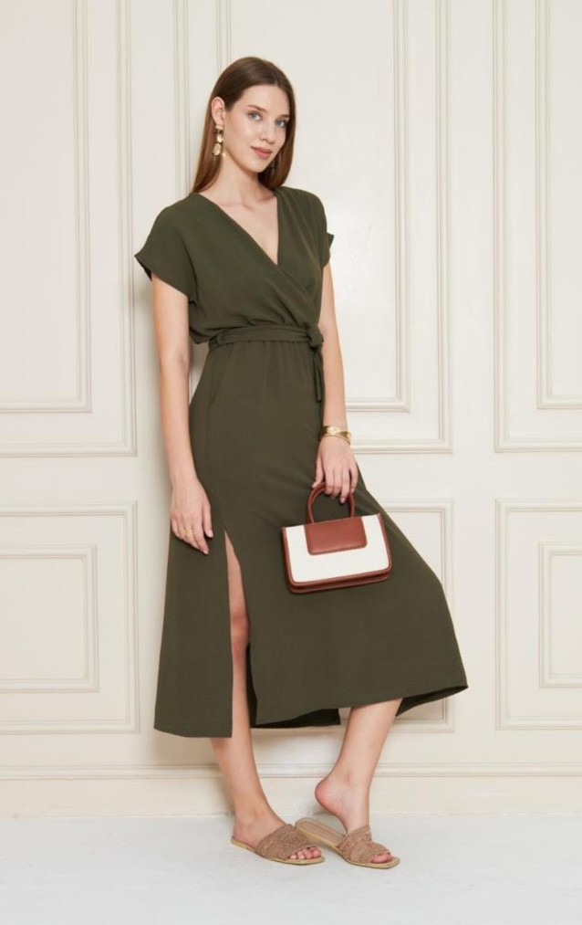 Pasaklı Giyim Kadın Kruvaze Yaka Elbise 3764341 Haki