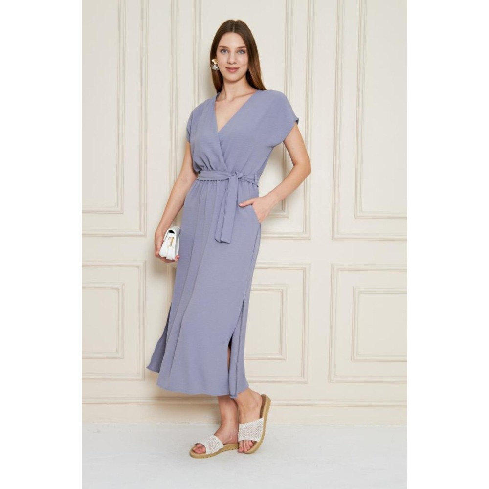 Pasaklı Giyim Pasaklı Giyim Kadın Kruvaze Yaka Elbise Gri - Premium Kadın Giyim