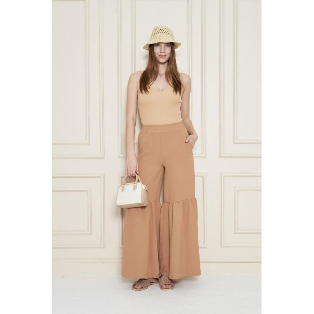 Pasaklı Giyim Pasaklı Giyim Kadın Paçası Büzgülü Pantolon Karamel - Premium Kadın Giyim