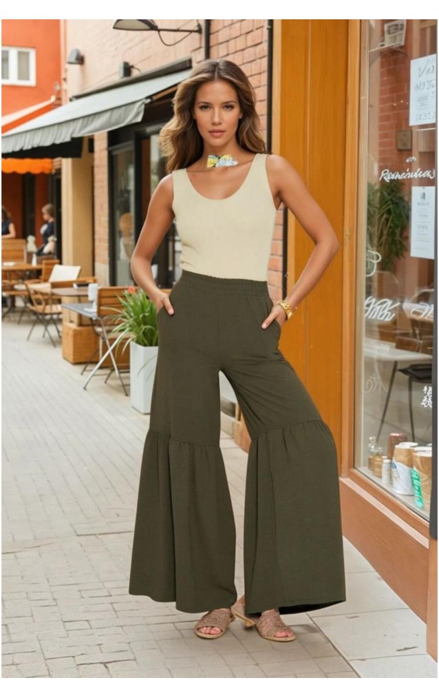 Pasaklı Giyim Kadın Paçası Büzgülü Pantolon 3763330 Haki