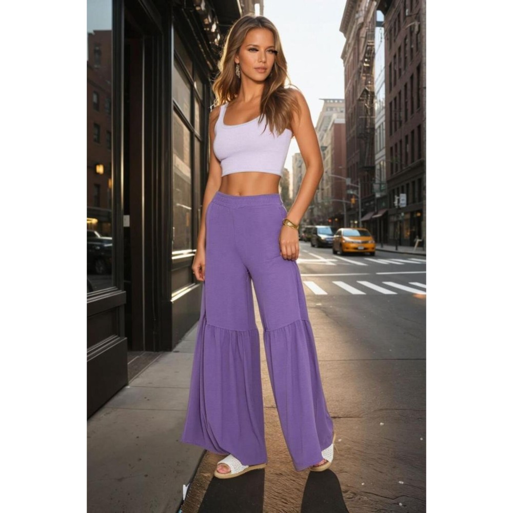 Pasaklı Giyim Pasaklı Giyim Kadın Paçası Büzgülü Pantolon Mor - Premium Kadın Giyim