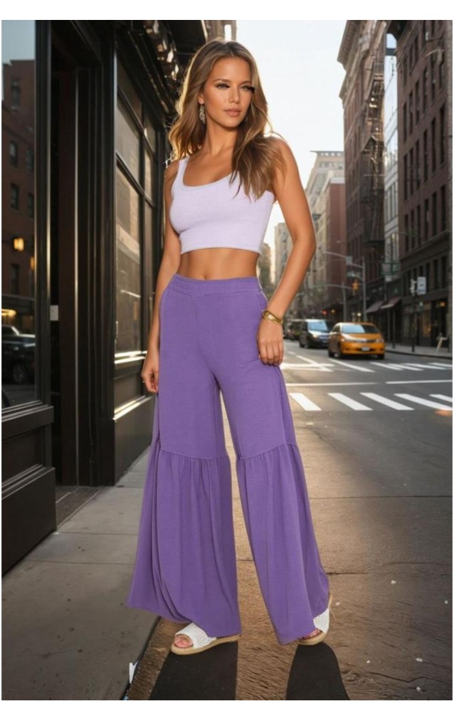 Pasaklı Giyim Kadın Paçası Büzgülü Pantolon 3763330 Mor