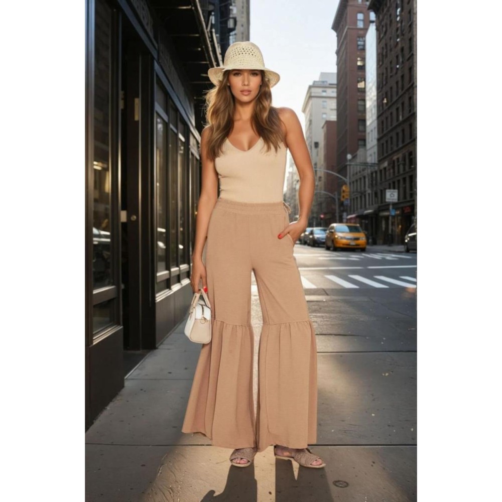 Pasaklı Giyim Pasaklı Giyim Kadın Paçası Büzgülü Pantolon Karamel - Premium Kadın Giyim