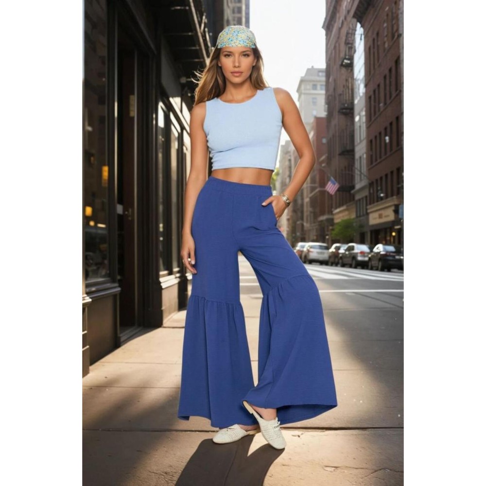 Pasaklı Giyim Pasaklı Giyim Kadın Paçası Büzgülü Pantolon İndigo - Premium Kadın Giyim