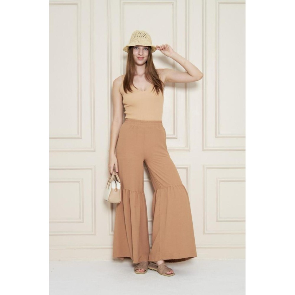 Pasaklı Giyim Pasaklı Giyim Kadın Paçası Büzgülü Pantolon Karamel - Premium Kadın Giyim