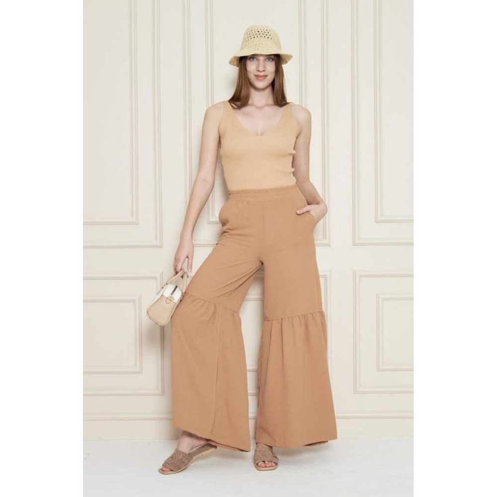 Pasaklı Giyim Pasaklı Giyim Kadın Paçası Büzgülü Pantolon Karamel - Premium Kadın Giyim