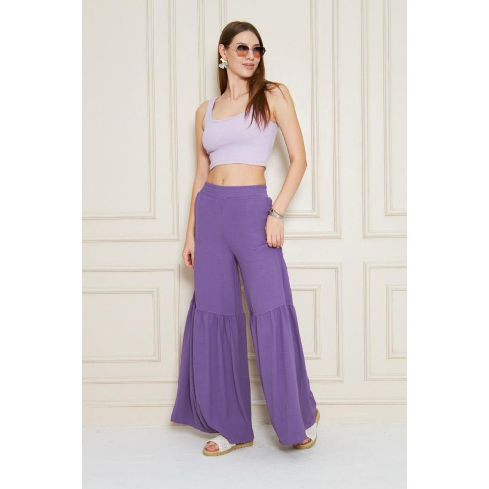 Pasaklı Giyim Pasaklı Giyim Kadın Paçası Büzgülü Pantolon Mor - Premium Kadın Giyim