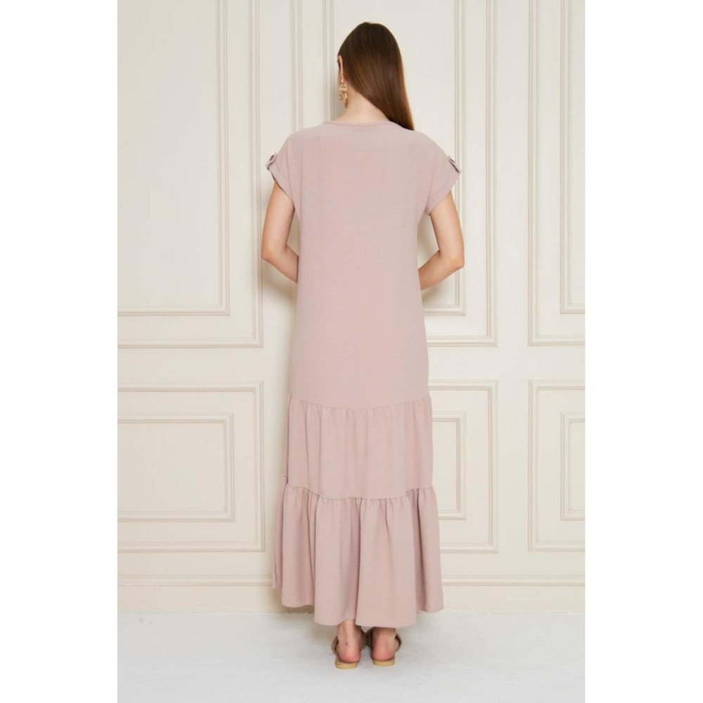 Pasaklı Giyim Pasaklı Giyim Kadın Apoletli Elbise Pudra - Premium Kadın Giyim