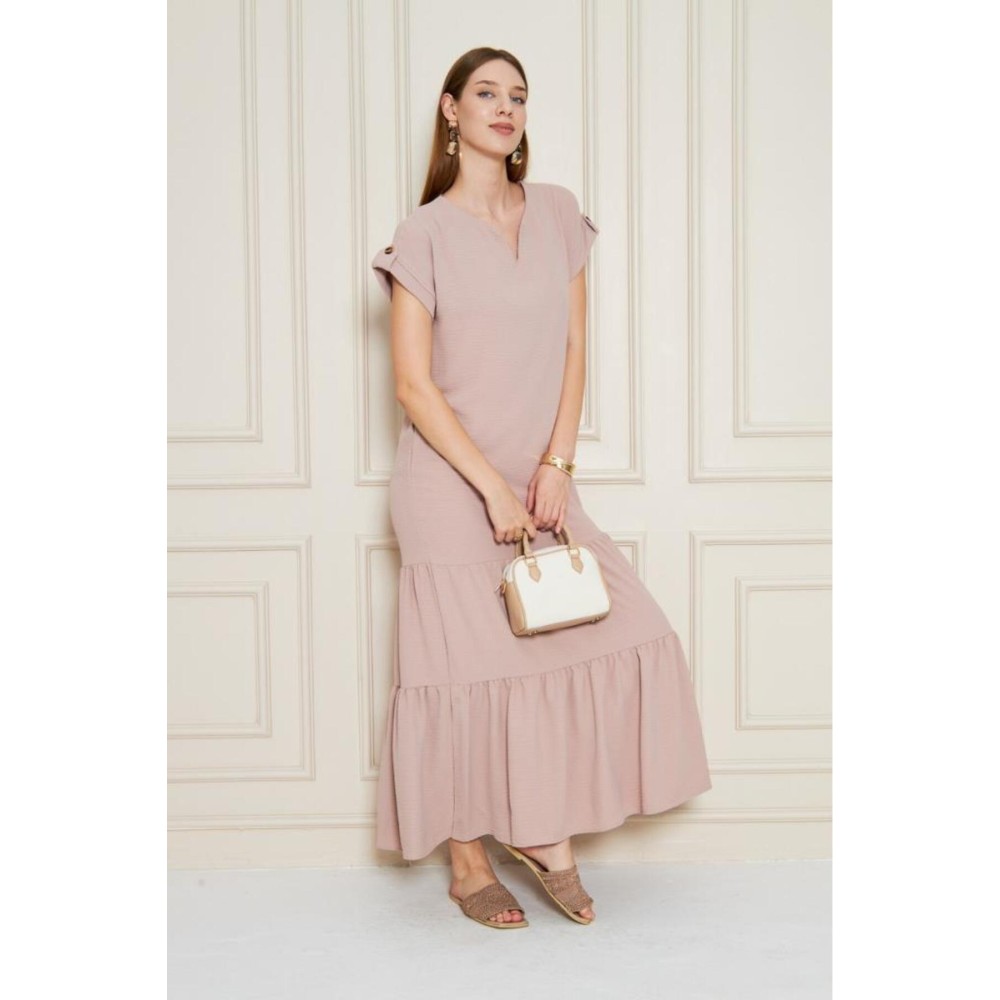Pasaklı Giyim Pasaklı Giyim Kadın Apoletli Elbise Pudra - Premium Kadın Giyim