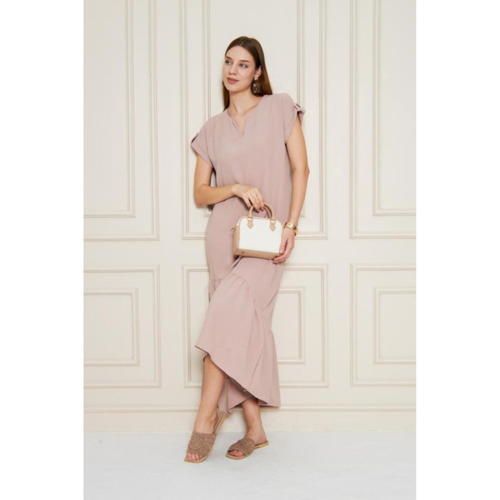 Pasaklı Giyim Pasaklı Giyim Kadın Apoletli Elbise Pudra - Premium Kadın Giyim
