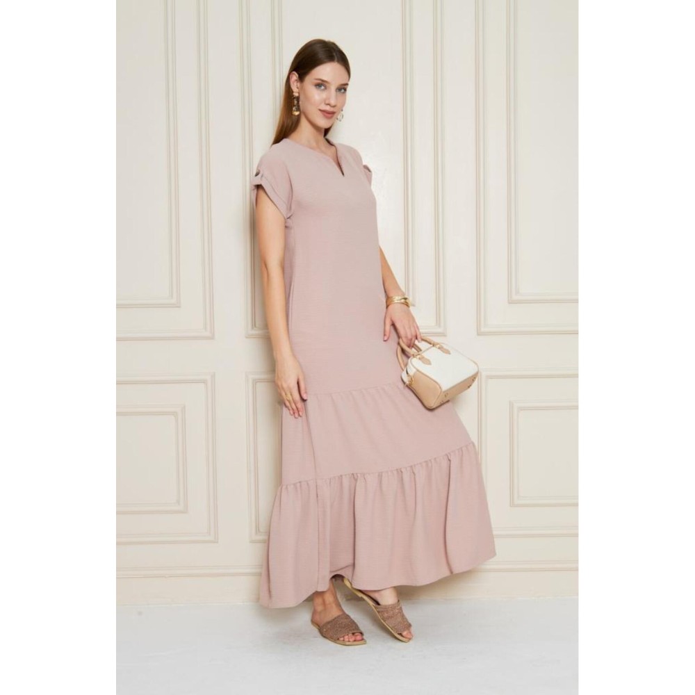 Pasaklı Giyim Pasaklı Giyim Kadın Apoletli Elbise Pudra - Premium Kadın Giyim