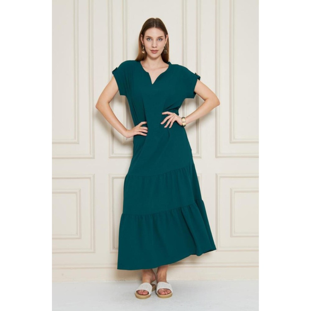 Pasaklı Giyim Pasaklı Giyim Kadın Apoletli Elbise Zümrüt - Premium Kadın Giyim