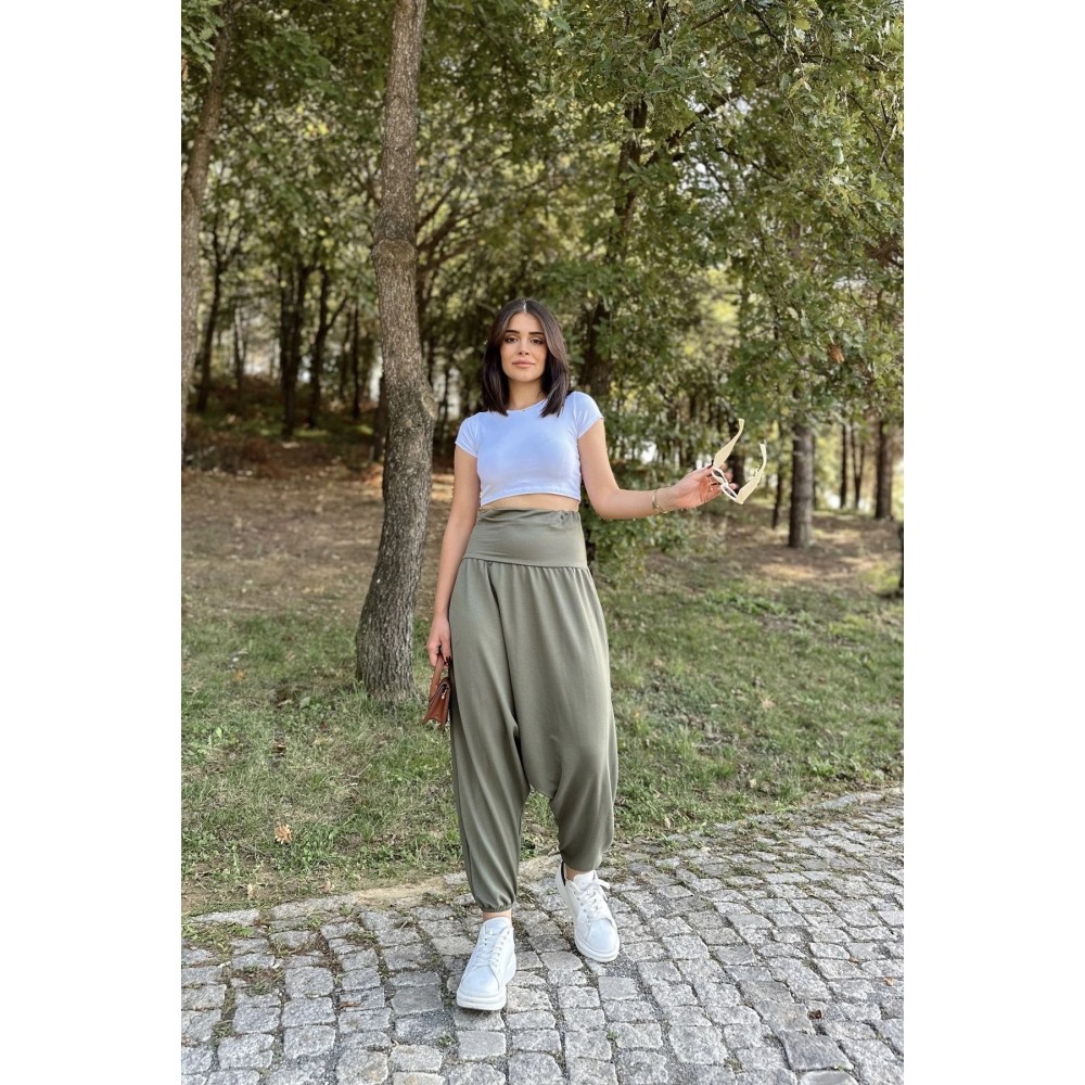 Pasaklı Giyim Pasaklı Giyim Kadın Viskon Otantik Şalvar, Salaşi Pantolon Haki - Premium Kadın Giyim