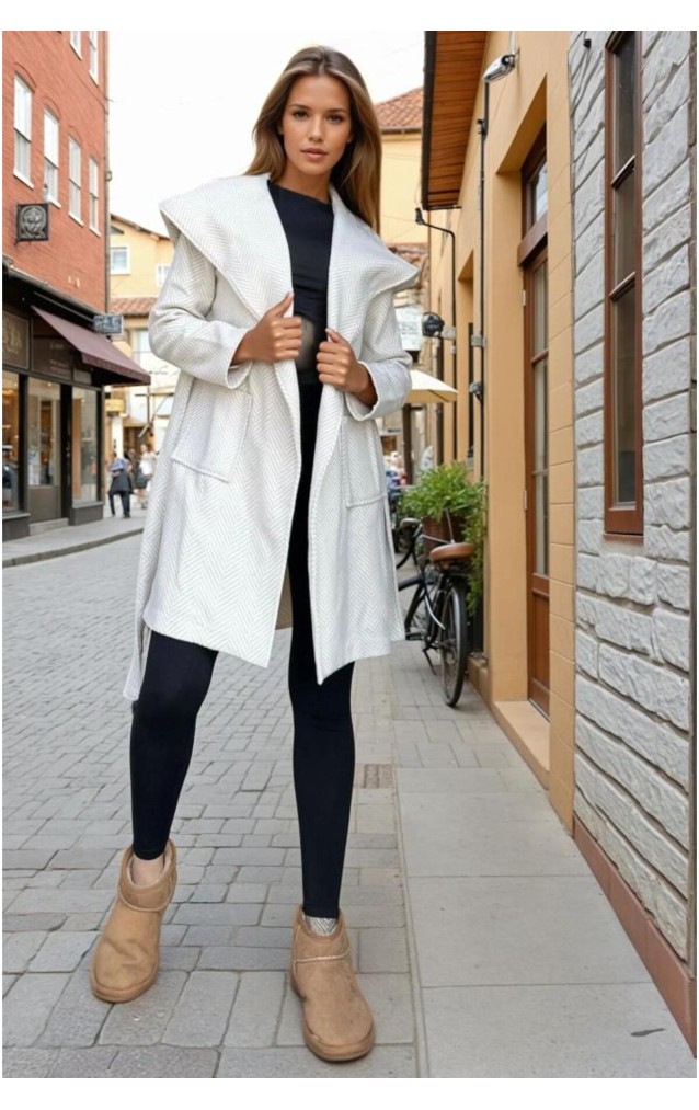 Pasaklı Giyim Balık Sırtı Kapüşonlu Kaşe Kaban 3688461  Ekru