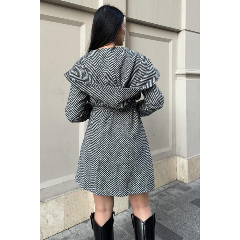 Pasaklı Giyim Pasaklı Giyim Balık Sırtı Kapüşonlu Kaşe Kaban Siyah - Premium Kadın Giyim