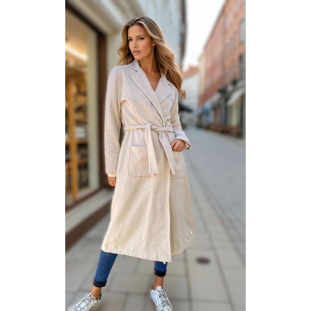 Pasaklı Giyim Pasaklı Giyim Kadın Kaşe Uzun Şal Yaka Palto Kaban – Ekru - Premium Kadın Giyim