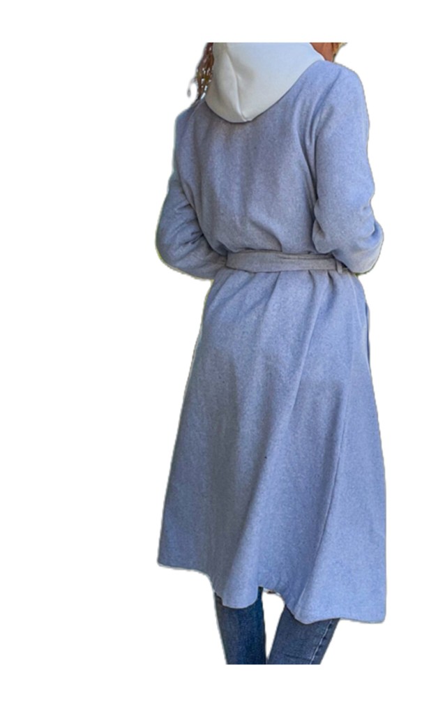 Pasaklı Giyim Kadın Kaşe Uzun Şal Yaka Palto Kaban – 3310451  Gri