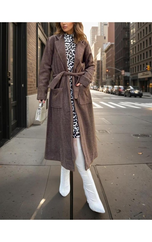 Pasaklı Giyim Kadın Kaşe Uzun Şal Yaka Palto Kaban – 3310451  Kahverengi