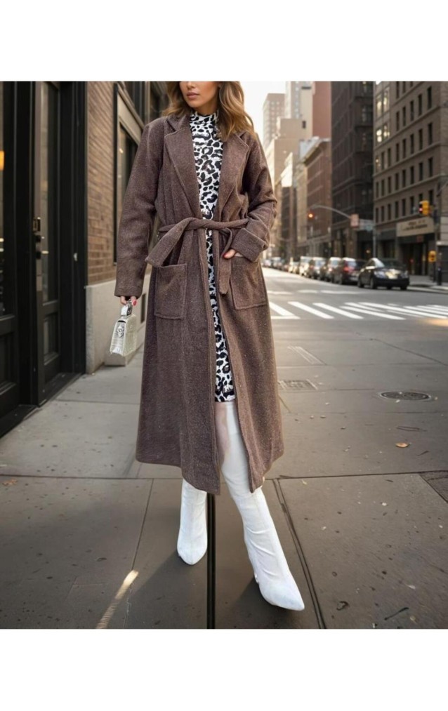 Pasaklı Giyim Kadın Kaşe Uzun Şal Yaka Palto Kaban – 3310451  Kahverengi